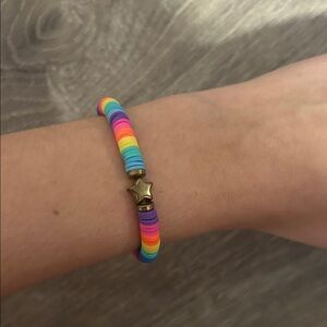 Rainbow Disc Bead Bracelet with Star Accent